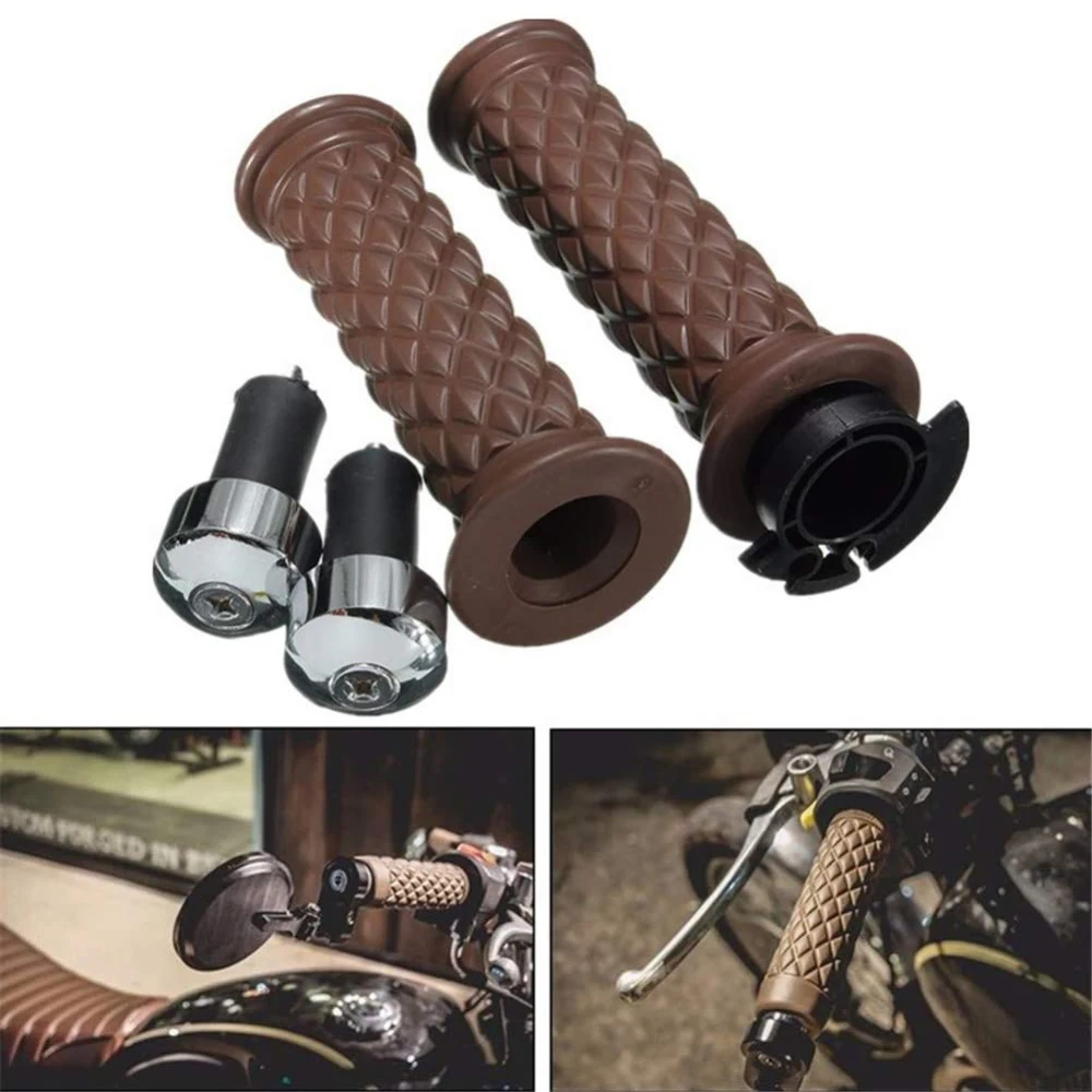 

Motorcycle Handle Set Suit Retro Brown With Electroplating Plug Grip Handle Black Modified General 22mm Handle Glue