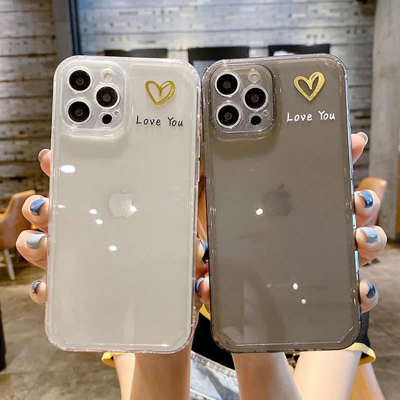 

Simple Cute Love Heart Clear Phone Case For iPhone 13 Pro Max 12 11 X XS XR 7 8 Plus Fashion Transparent Soft Shockproof Cover