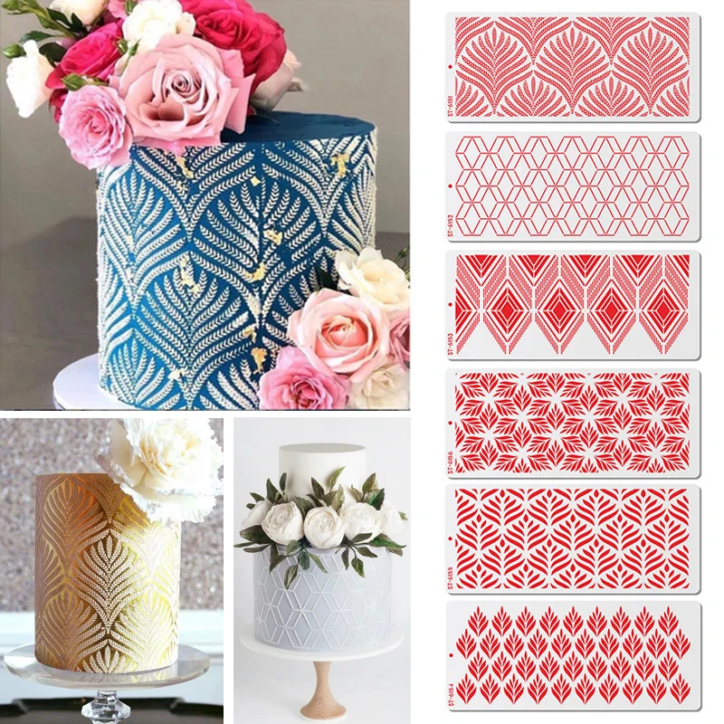 

Strawberry Dot Waves Wheat Spike Pattern Cake Stencil Geometric Plastic Lace Cake Boder Stencils Template DIY Cake Drawing Mold