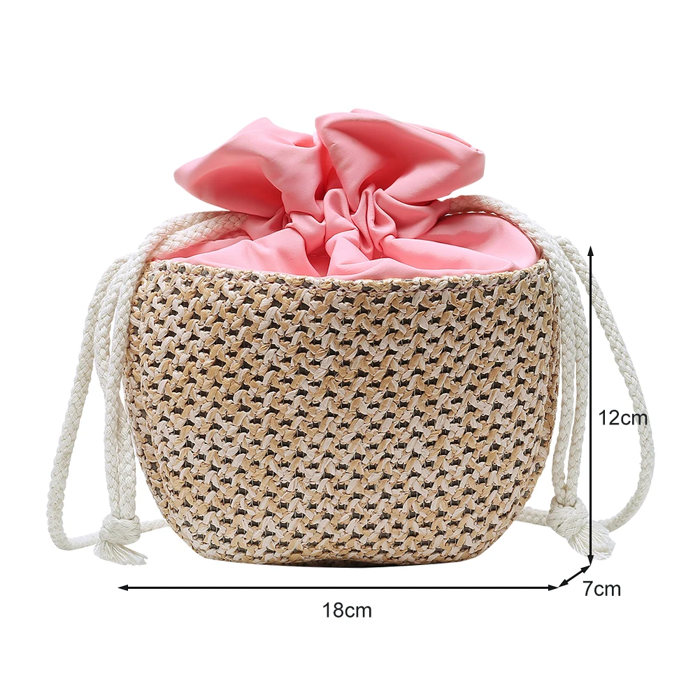 

Beaches Purse Women Shoulder Bag Straw Woven Drawstring Crossbody Pouch for Outdoor Shopping Traveling Ornaments