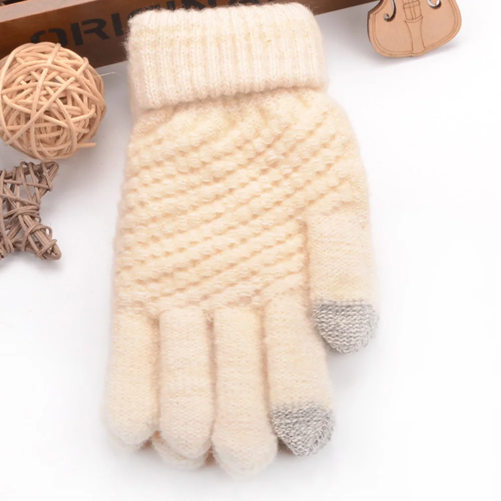 

Women's Velvet Wool Knitted Gloves Winter Warmth Thickened Touch Screen Gloves to Play Mobile Phone Antifreeze Hand Gloves