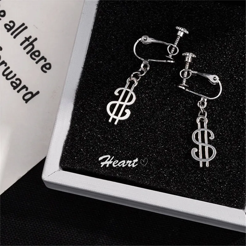 2021 с модным металлическим сережки ноты простая монета $ Знака Доллара серьги для