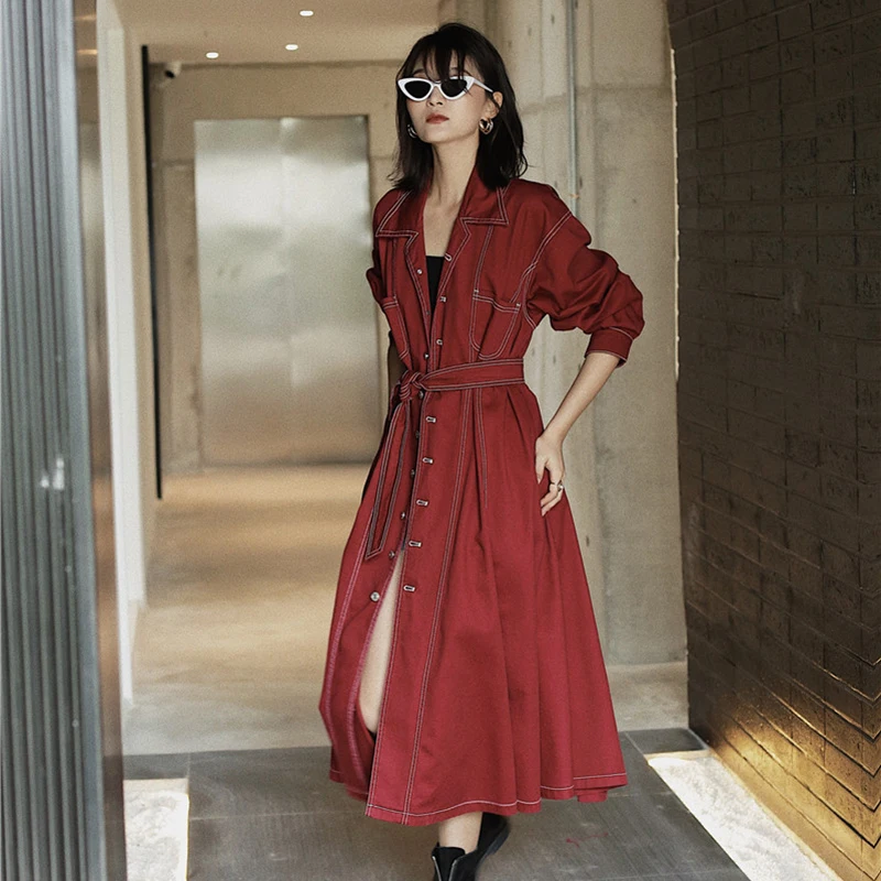 Женский джинсовый плащ GALCAUR винтажный Тренч с отложным воротником и длинными