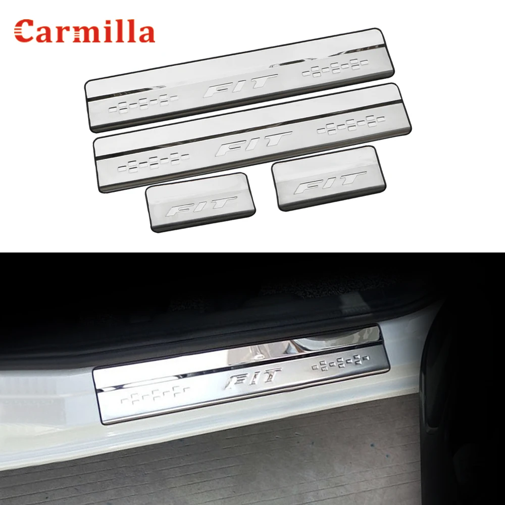 

Carmilla нержавеющая сталь 4 шт./компл. Накладка на порог автомобиля Накладка подходит для Honda Fit 2014 2015 2016 2017 2018 2019 2020