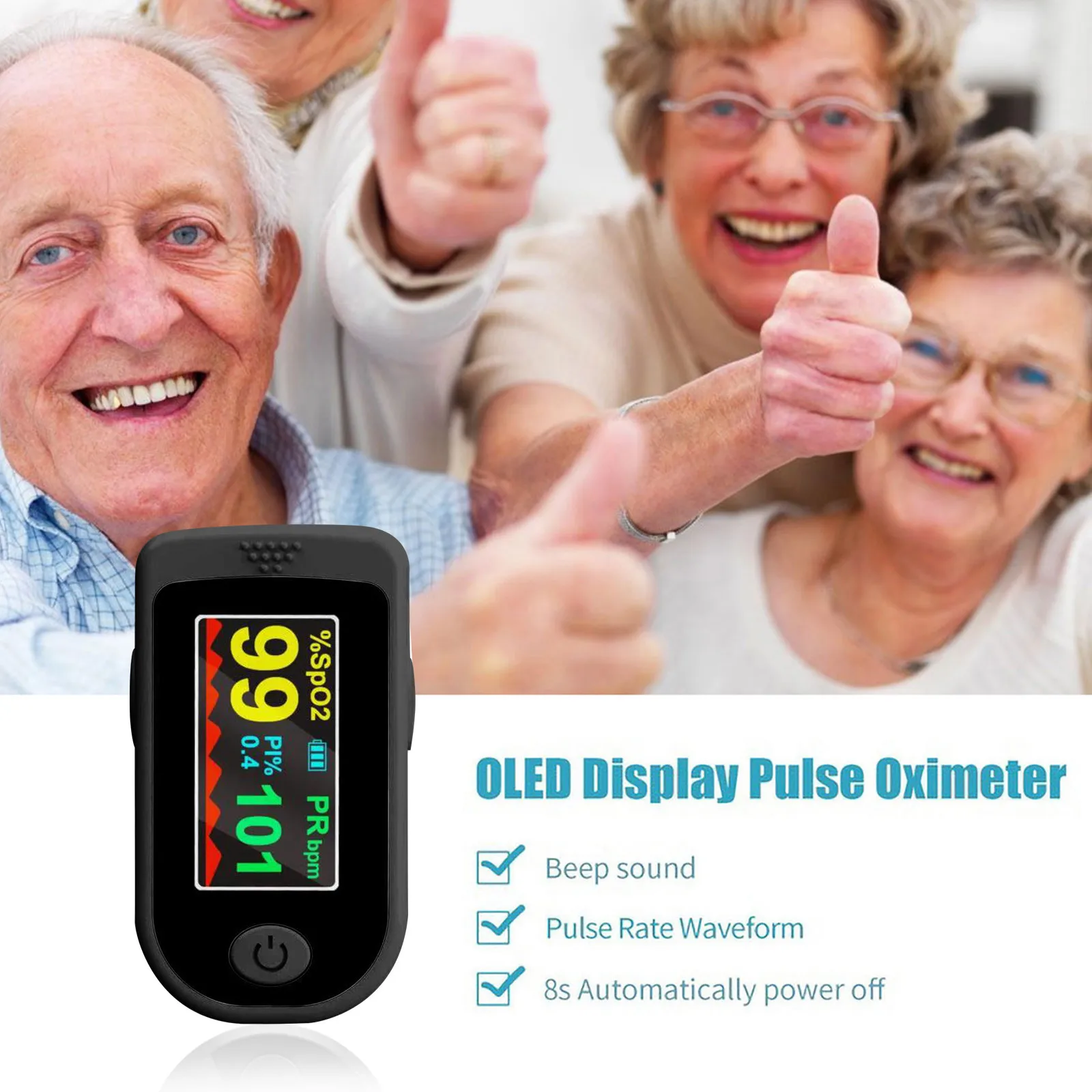 Пульсоксиметр для чтения на палец измеритель пульса без аккумулятора монитор