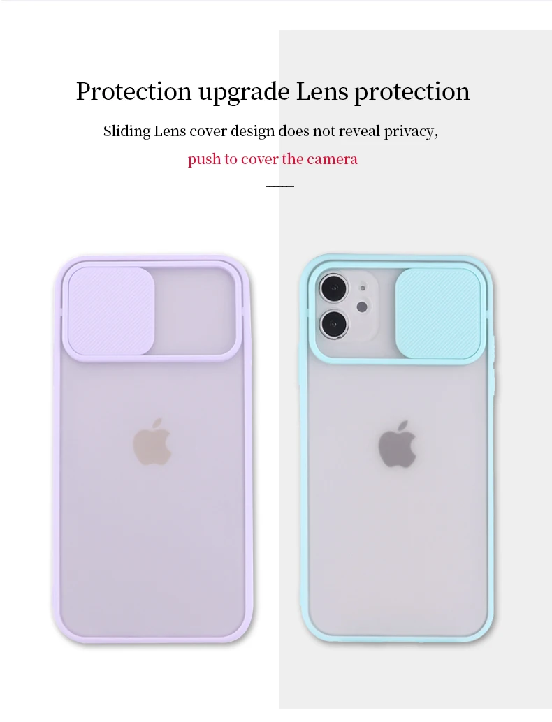 

Sliding Camera Lens Protection For iPhone XS XR X 7 8P11 12 Pro Max Mini Matte Transparent Candy Color Phone Case