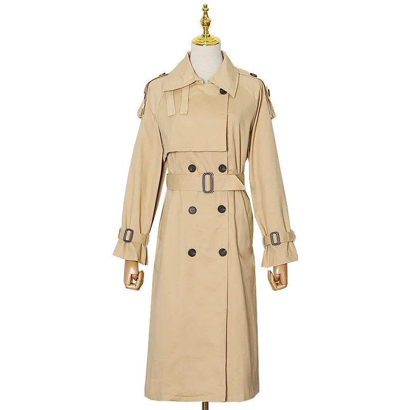 

Trench coat women's long fashion season new loose lace Joker coat knee lapel coat women tide