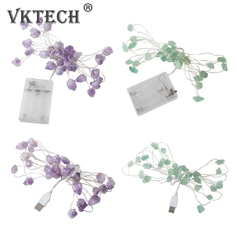 

30LED Natural Crystal Stone String Lights White Light Battery USB Powered Copper Wire for Holiday Christmas Party Room Deco Gift