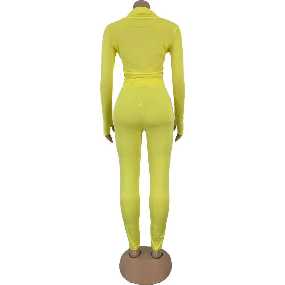 

Activewear Tracksuit Women Fitness Outfit Turtleneck Full Sleeve Crop Top and Sporty Legging Pant Solid Streetwear Matchign Sets