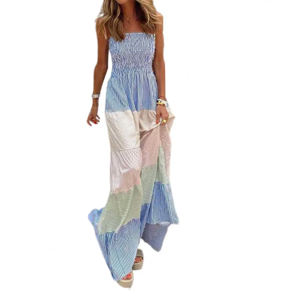 

Hot Sales Ladies Loose Dress Bow Knot Sling Wide Hem Square Collar Tube Top Dress for Beach