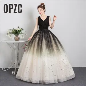 Женское вечернее платье с блестками, черное платье с V-образным вырезом и рукавом, бальное платье для выпускного вечера, 2021