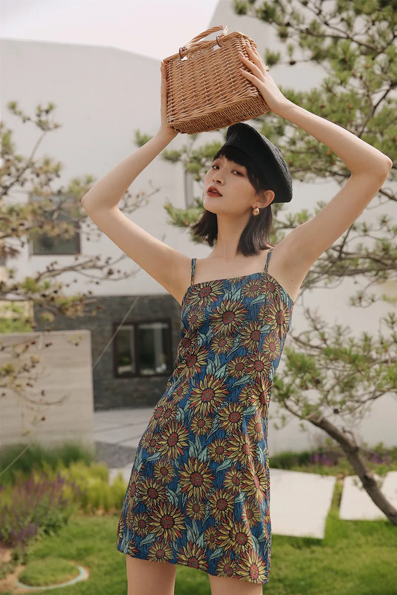Винтажное платье-комбинация CHEERART с подсолнухами Женская Туника А-силуэта на