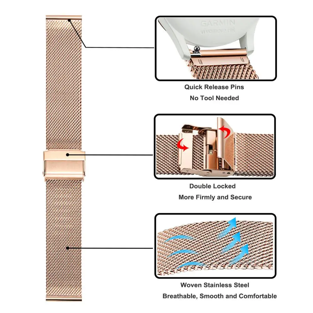 

20mm Replacement Watch Band Steel Mesh Metal strap for Huami Xiaomi Amazfit GTS Bip GTR Smart watch Straps with pins Accessories