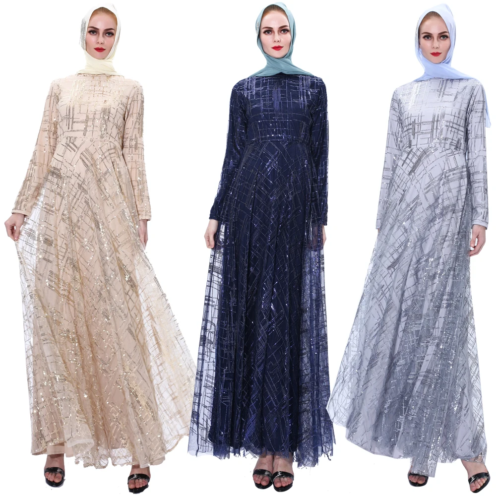 Женское длинное платье с блестками Abaya, вечернее платье макси ОАЭ, элегантное платье с длинным рукавом, элегантное свободное платье в арабск...
