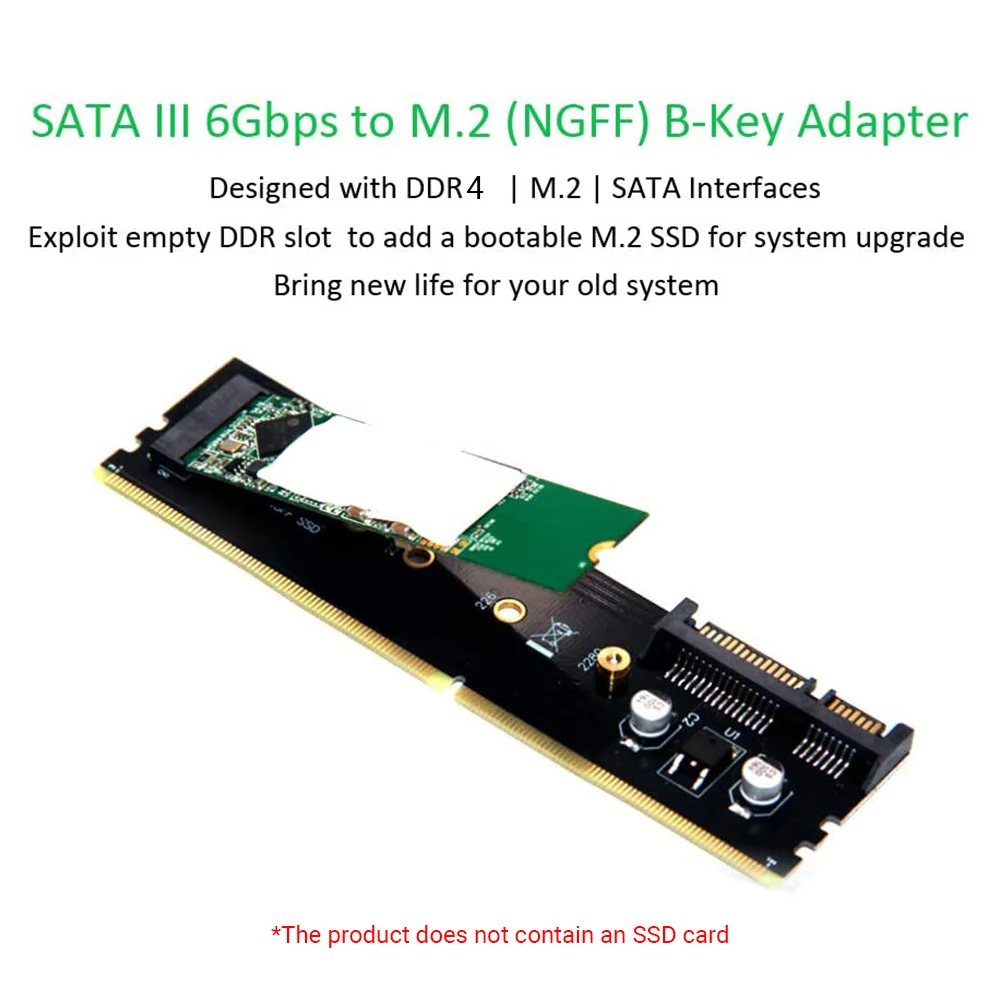 

DDR4 To M.2 SSD Adapter Riser Card SATA 15 Pin Power Supply 7 Pin Data Port Memory DDR4 To NGFF SSD Adapter