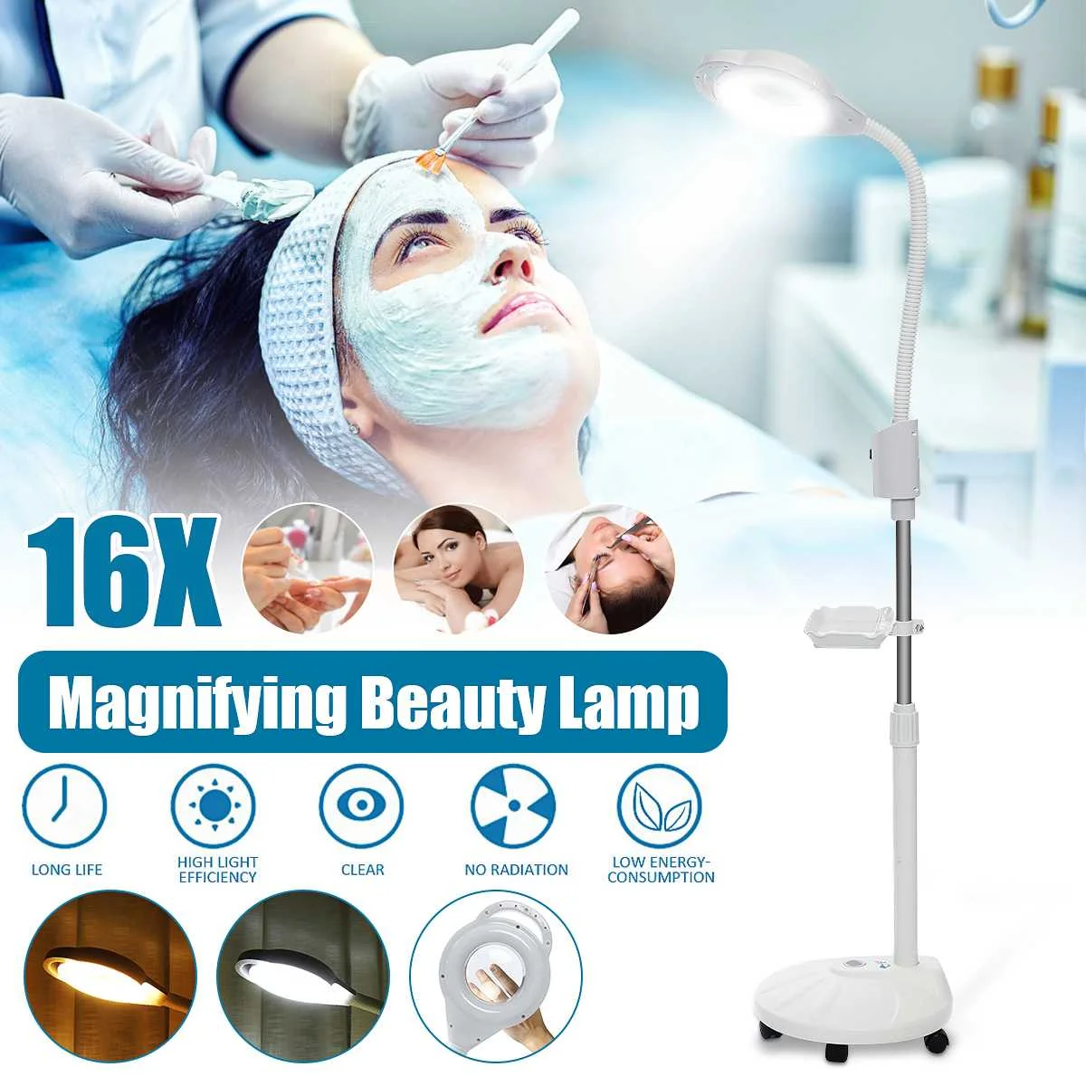 

16X Diopter LED Magnifying Floor Stand Lamp Cold And Warm Ligth Magnifier Glass Len Facial Light Beauty Salon Nail Tattoo