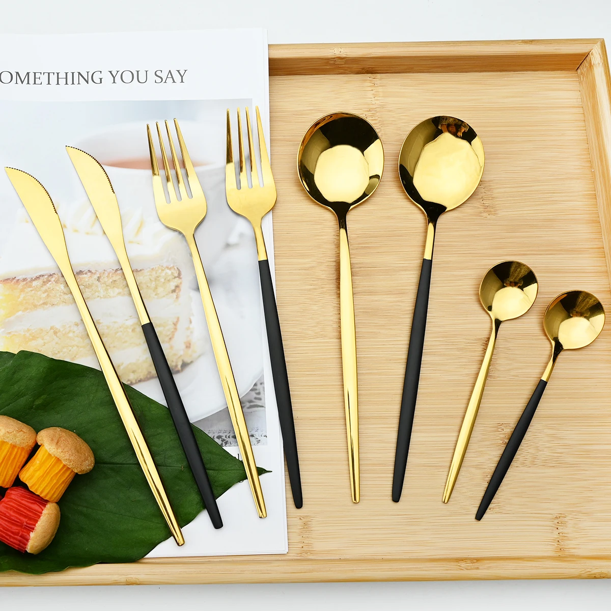 

24Pcs/Set Stainless Steel Dinner Black Gold Dinnerware Set Knife Fork Coffee Spoon Cutlery Set Kitchen Tableware Silverware Sets