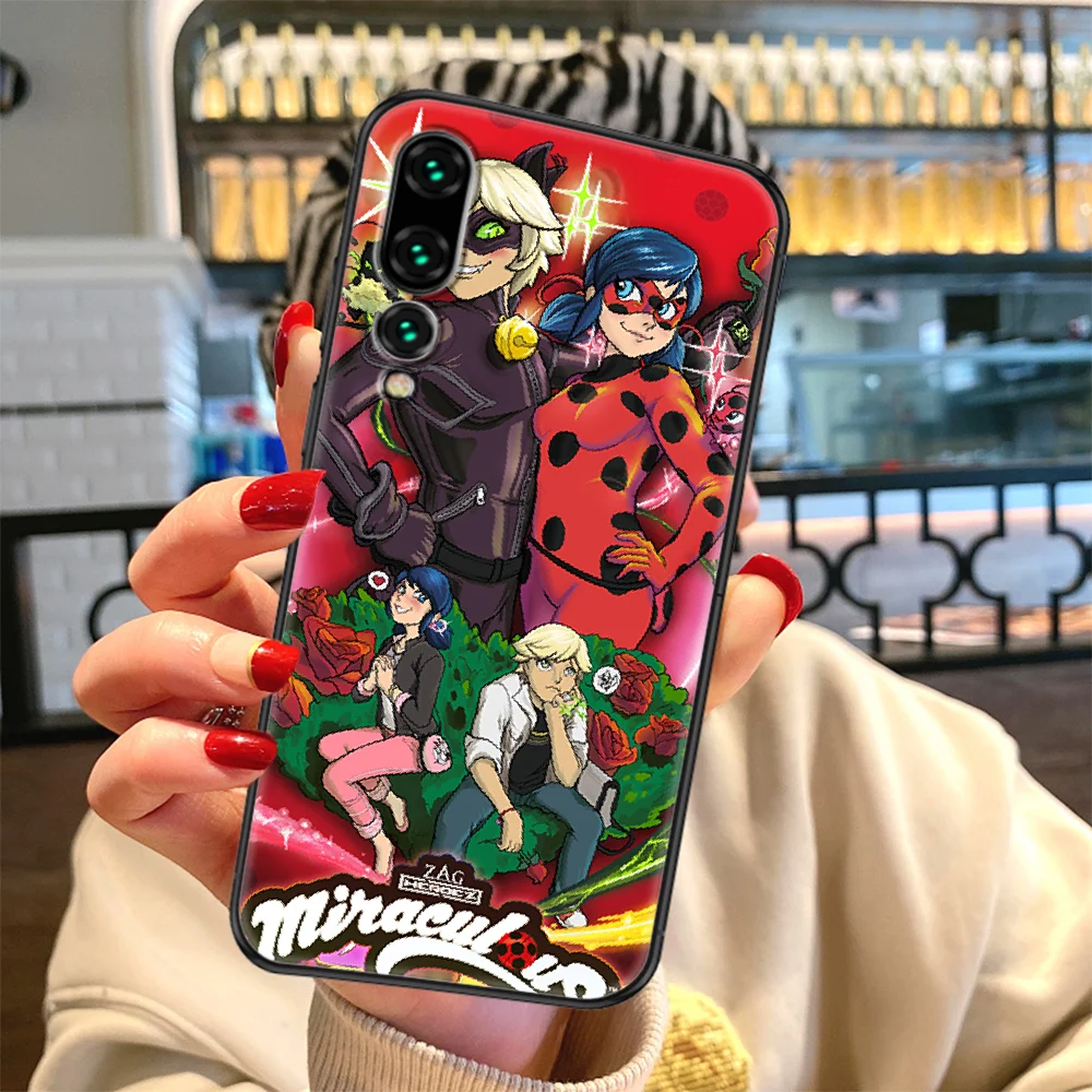 

Ladybugs girl Cartoon Phone case For Huawei P Mate P10 P20 P30 P40 10 20 Smart Z Pro Lite 2019 black painting Etui soft coque