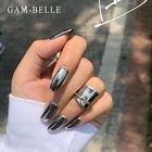 GAM-BELLE голографические металлические зеркальные накладные ногти в стиле панк короткая квадратная форма искусственный пресс на Маникюр для кончиков ногтей инструменты
