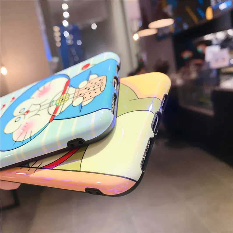 

JAMULAR Cute Doraemon Phone Stand Case for iPhone X XR XS 11 Pro MAX 7 8 Plus 9 SE 2020 Japan Anime Cartoon Milk Tea Phone Cover