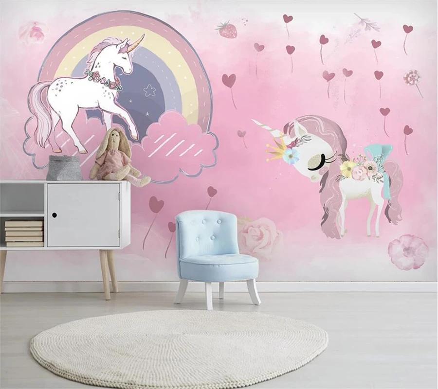 

Customized 3d photo wallpaper crown unicorn princess prince pink balloon обои background wall living room mural papel de parede
