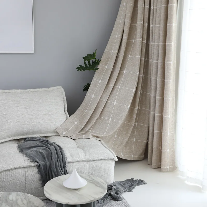 

Japanese Simple Embroidered Curtains Jacquard Ins Lattice Curtains for Living Room Bedroom Bay Window Shade Blackout Drapes