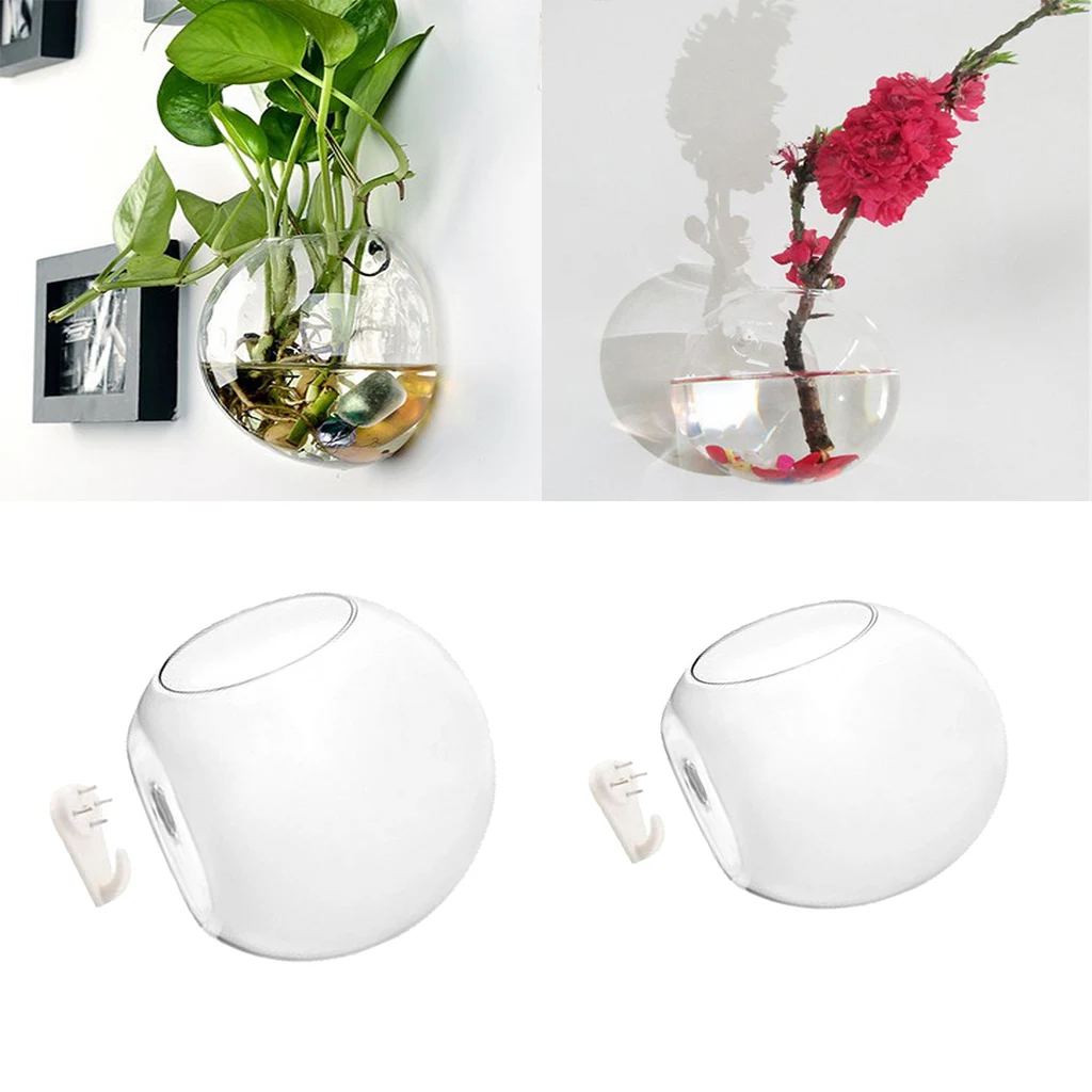 2 x Wall Mounted Transparent Glass Hydroponic Vase Terrarium Container - Ball 10cm | Дом и сад