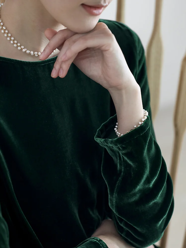 Женское вельветовое платье Lautaro Длинное Зеленое Повседневное с длинным рукавом и