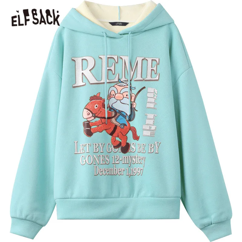 

ELFSACK Confucius Print Casual Hoodies Sweatshirt Women,2020 Winter ELF Vintage Drawstring Korean Female,Harajuku Daily Top