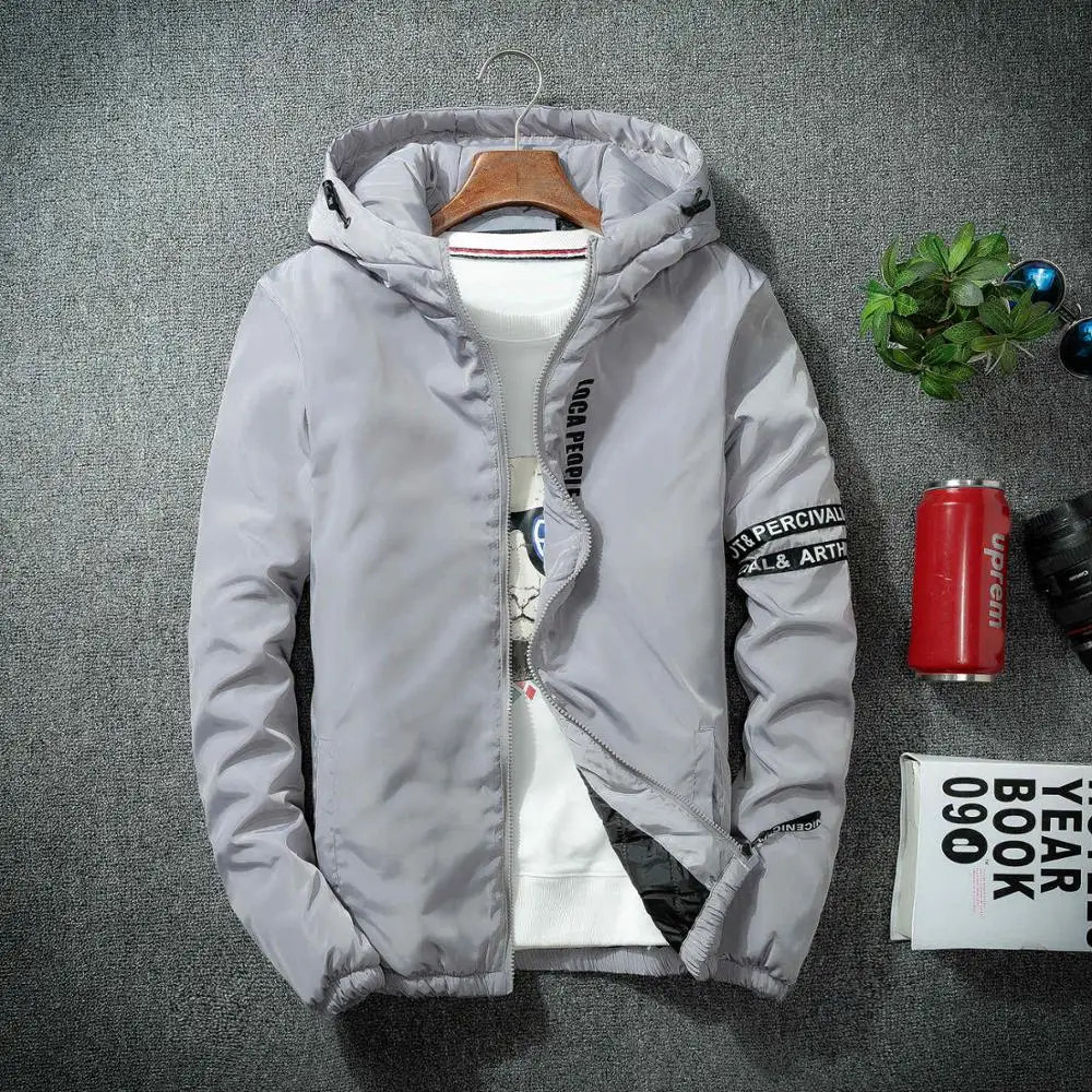 082-gray Мужская Осенняя Повседневная куртка с капюшоном новая осенняя одежда с принтом бабочки Мужская ветровка с капюшоном мужская верхняя одежда XS-3XL - Цвет: 082-gray