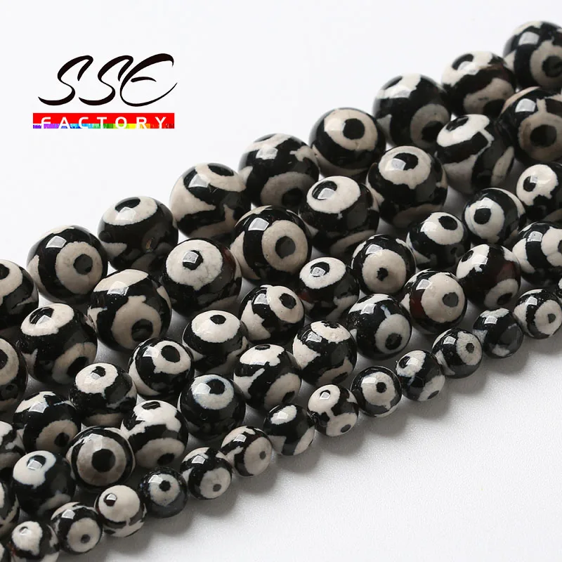 

Evil Eye Black Dzi Agates Beads Natural Tibetan Stone Round Loose Beads For Jewelry Making DIY Bracelets Accessories 6 8 10 12mm