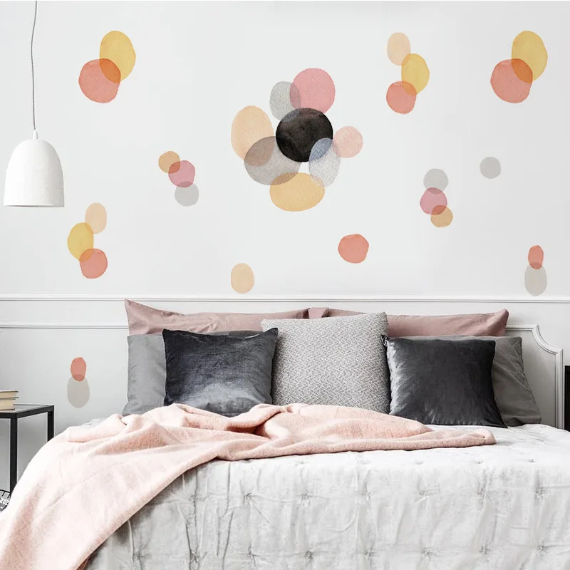 Акварельные наклейки на стену в горошек для детских комнат цветные креативные с