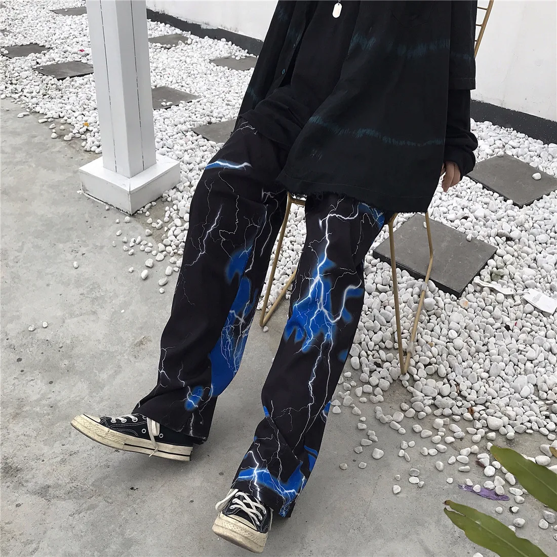 

Women's Pants Spring and Summer Traf Casual Loose Wide-leg Pants Harajuku Women's Pants Retro Lightning Print Pants for Women