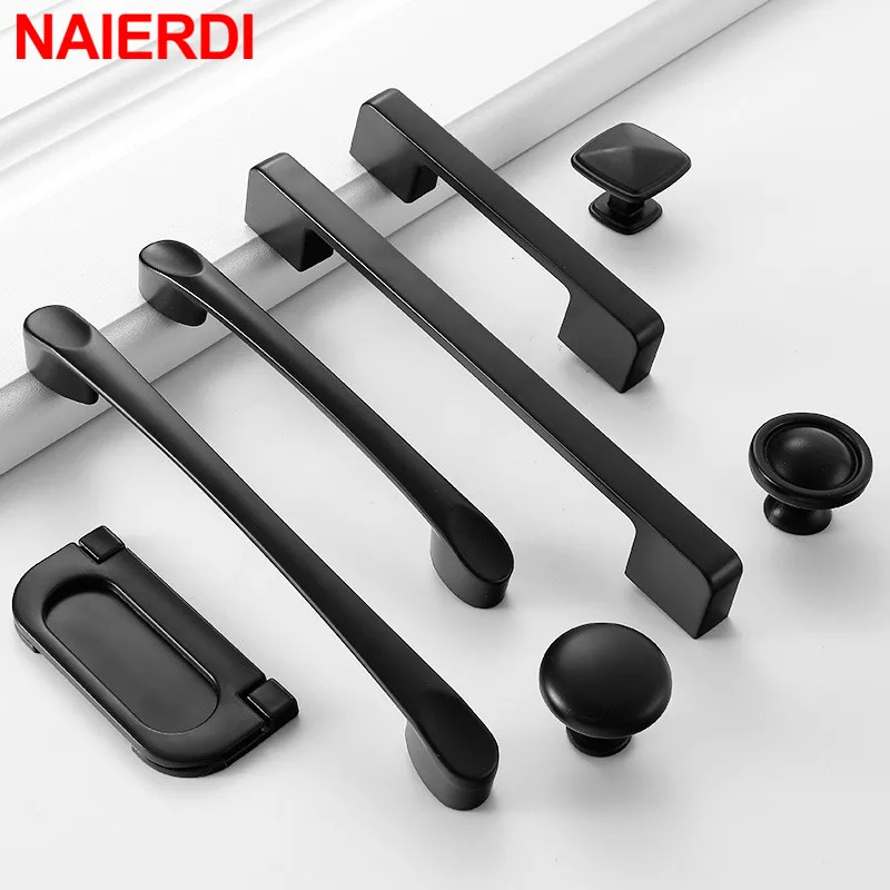 Черные ручки шкафа NAIERDI длинная ручка для мебели кухонный шкаф в американском