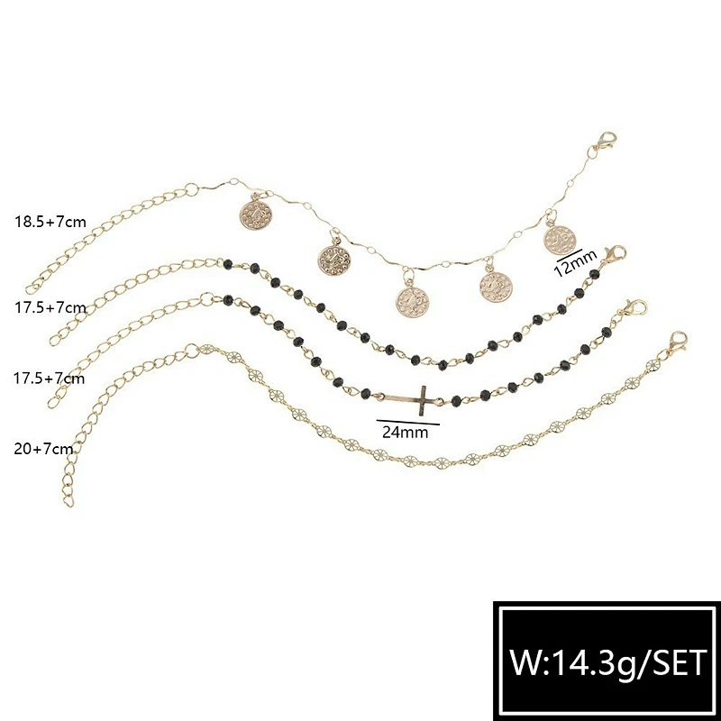 

Trendy Cross Bracelet Set Bohemian Beaded Chain Bracelets For Women Fashion Jewelry Geometric Round Alloy Pendant Pulseras 4pcs