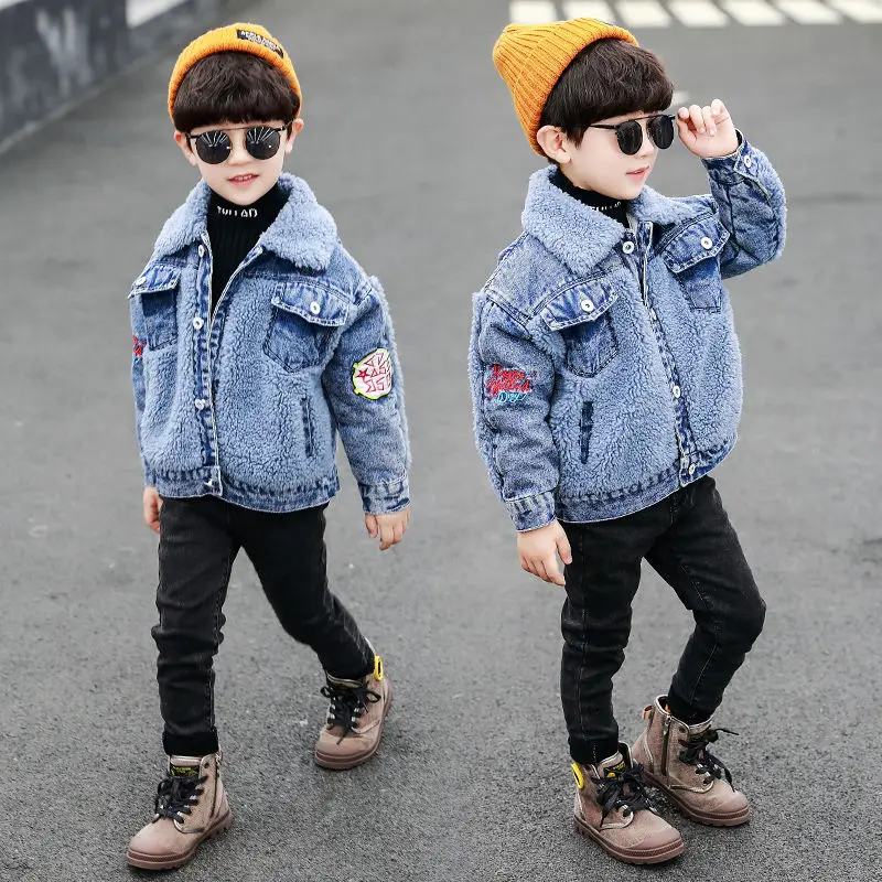 Новая Теплая одежда для малышей на осень и зиму детская джинсовая куртка
