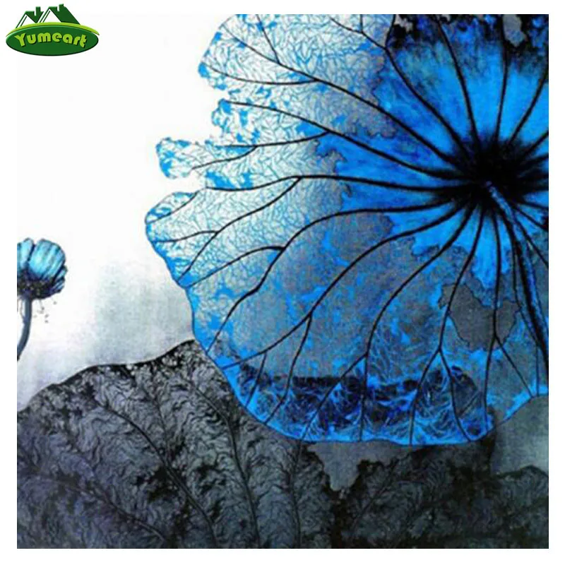 YUMEART DIY Diamond Art Painting Blue Lotus Flower Leaf Embroidery Full Square Rhinestones Mosaic Cross Stitch Home Decoration | Дом и сад
