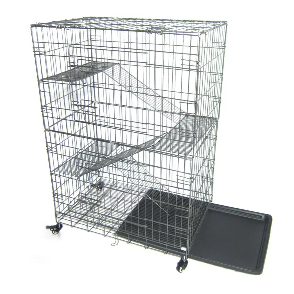 

Large Folding Collapsible Pet Cat Wire Cage Indoor Outdoor Playpen House Iron Large Free Space Cages With tray