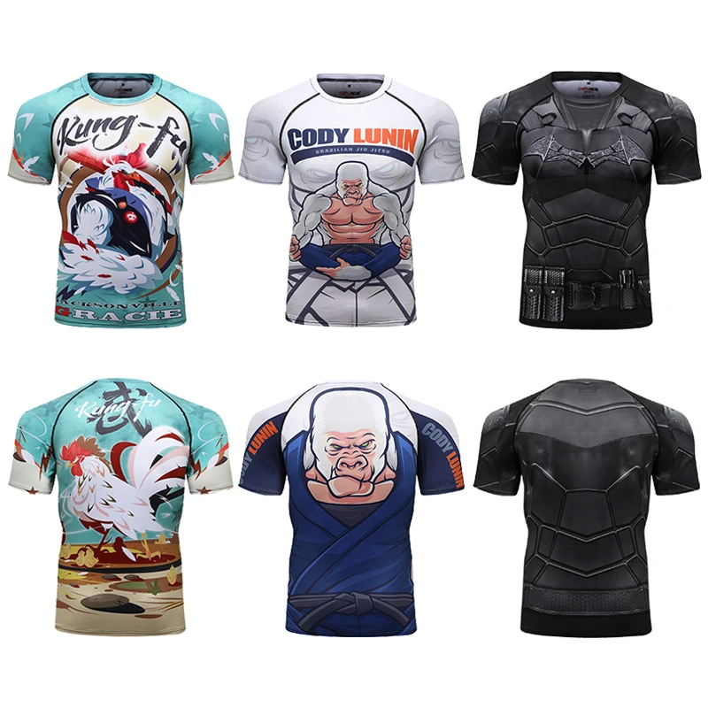

High Quality Men's Digital Cartoons Patter Printed Sportswear Round-Neck Short Sleeve Tshirt Running Fitness Sports Shirts