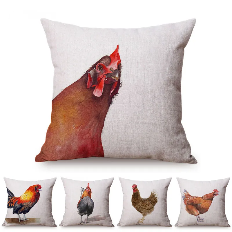 

Nordic Rural Poultry Rooster Painting Art Cushion Cover Little Hen Chicken Home Decorative Sofa Car Chair Throw Pillow Case