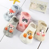5 pairs cartoon women sock slippers invisible non slip cotton short socks cute fox cat dog footprint no show ankle boat socks