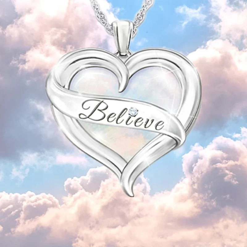 

Fashion Creative Women's Heart-shaped Colorful Opal Pendant Wedding Necklace Prom Valentine's Day Gift Party Jewelry Wholesale