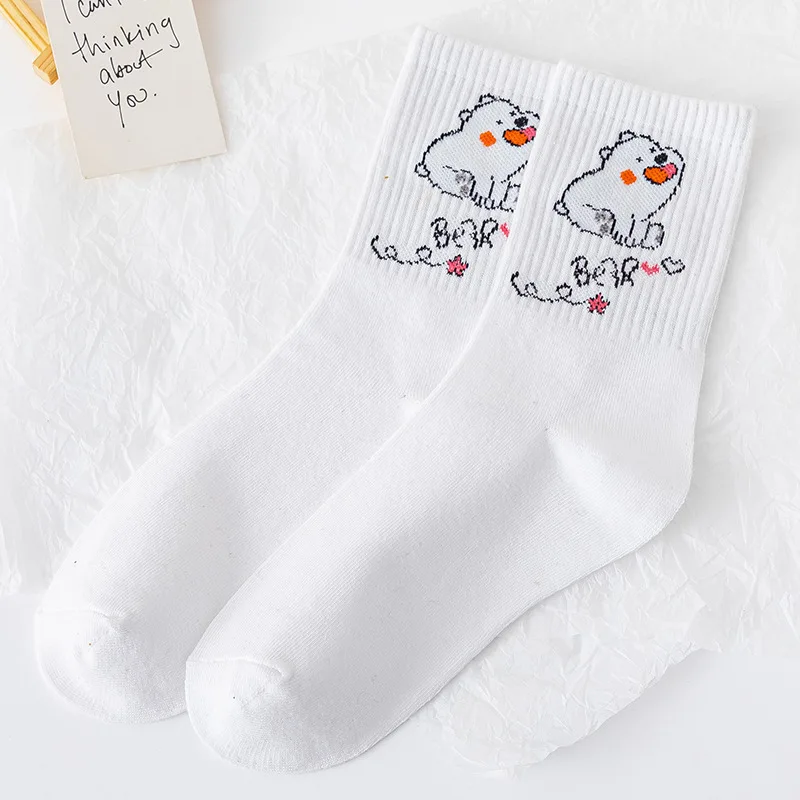 New product white bear Socks women's Kawaii jacquard breathable cotton sports Women's socks fashion cute cartoon Maiden Socks