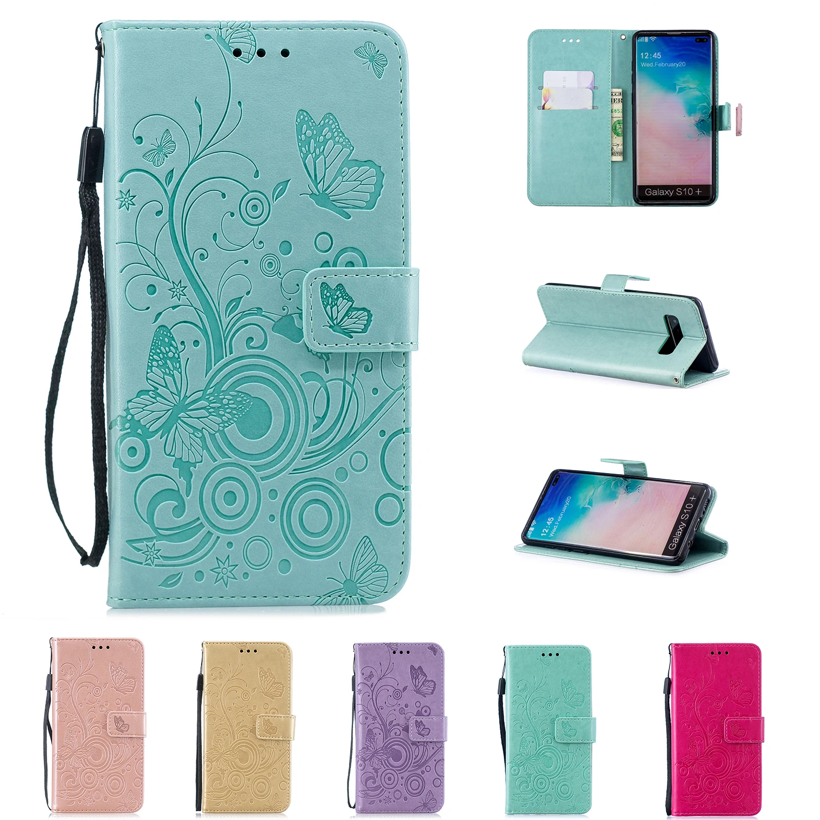 Кожаный флип чехол для samsung S10 S9 S8 Plus S7 Edge S10e 3D бабочка телефона кошелек Чехол