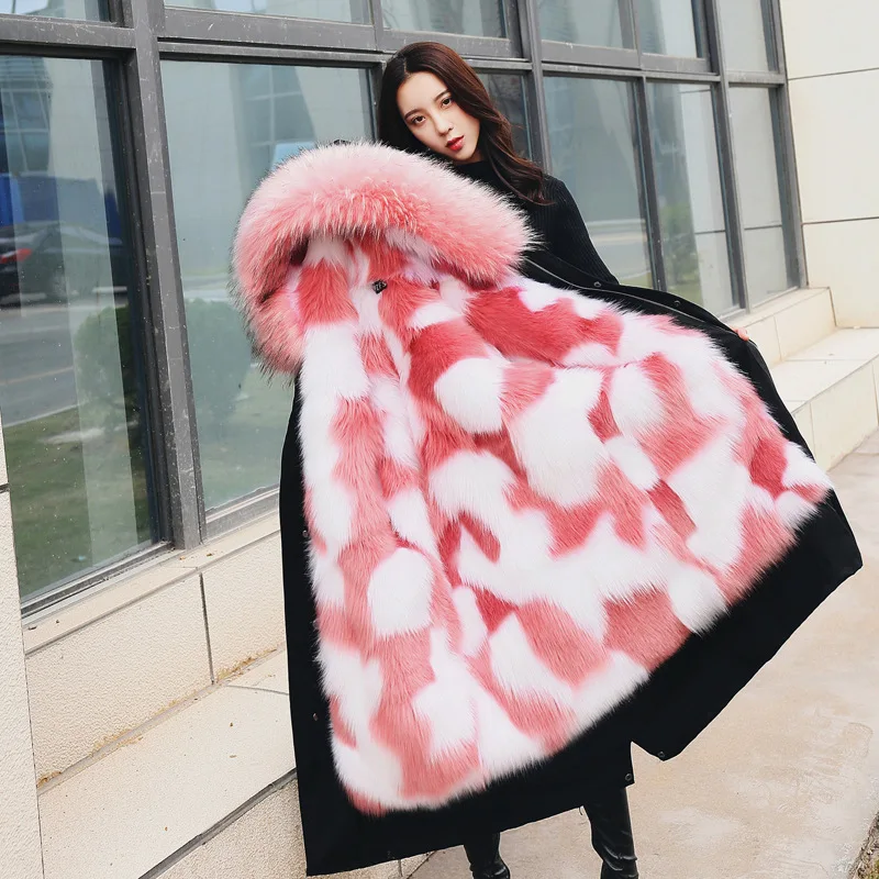 Женские вечерние пальто в стиле милитари с имитацией лисьего меха куртка со