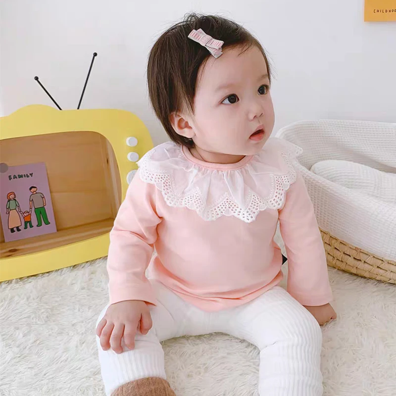 

EuerDoDo T-shirt For Girls Clothes Long Sleeves xxx Children Bottoming Shirt Lace Collar Kids Tops Cotton 2021 Spring Autumn