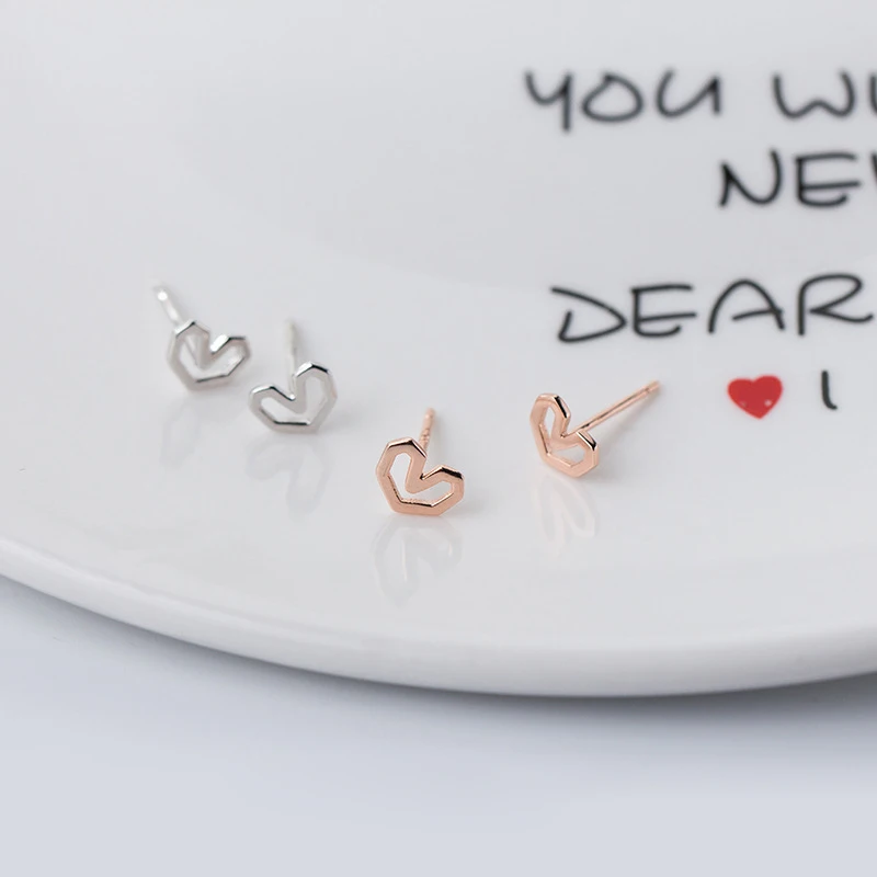 Женские серьги гвоздики из серебра 925 пробы с сердечками|earrings gift|heart stud earringsfashion