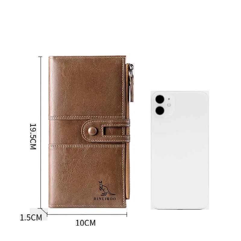 

2021 New Man Zipper Wallet Long Clutch Bag Leather Wallet Men Purse RFID Anti Theft Business Credit Card Holder Male