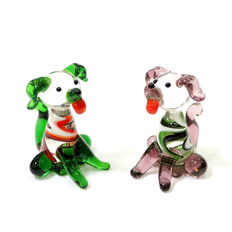 

Murano Glass Dog Mini Figurines Crafts Ornaments Cute Vivid Cartoon Animals Statue New Year Gifts For Kids Room Decor Collection