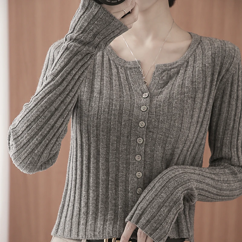 

BELIARST 2020 Autumn and Winter New 100% Pure Wool Sweater Woman O-Neck Drawstring Cardigan Slim Short Small Cardigan Jacket
